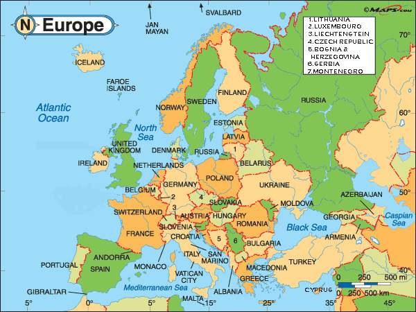 Political Map for Europe