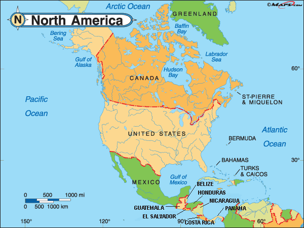 Political Map for North America