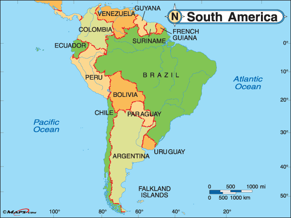 Political Map for South America